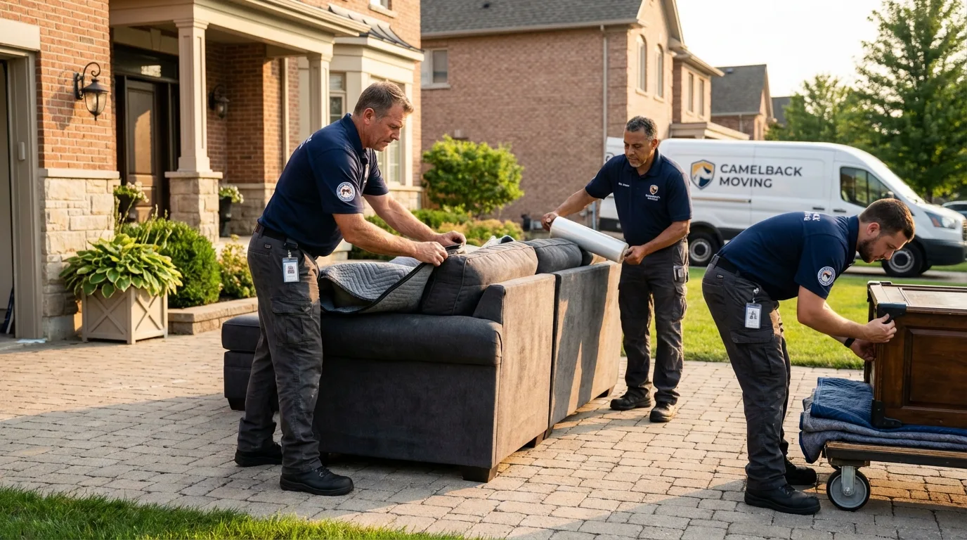 Large estate moving crew wrapping furniture in Russellville, AR