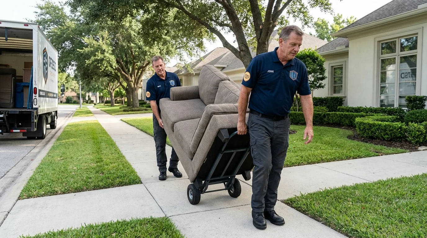 Local residential moving crew loading furniture in Russellville, AR
