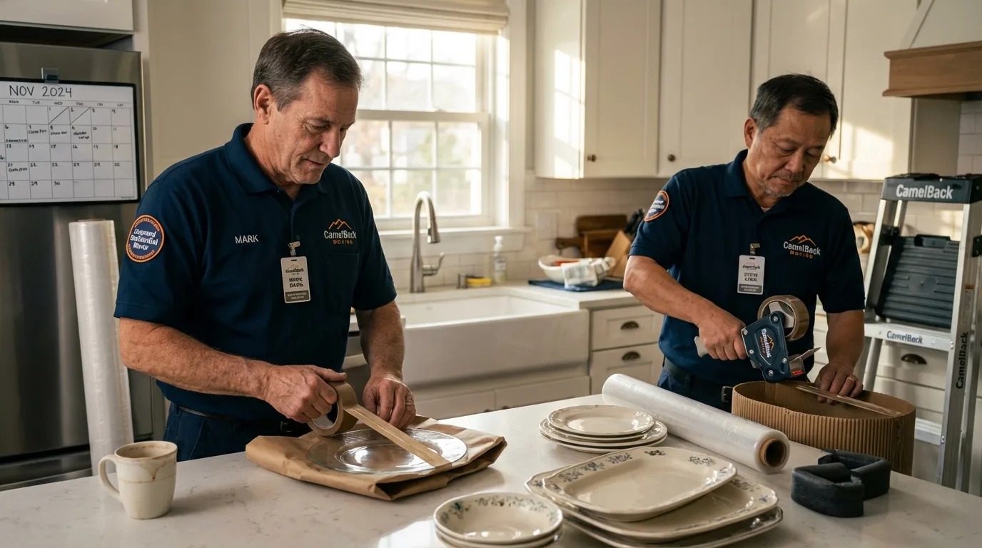 Professional crew packing kitchen dishware in Russellville, AR